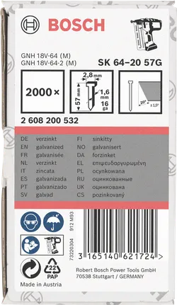 Bosch SK 64-20 57G galvaniserede søm 57 mm til sømpistol.