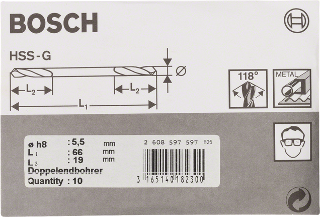 Bosch dobbeltendede 5,5 mm bor.