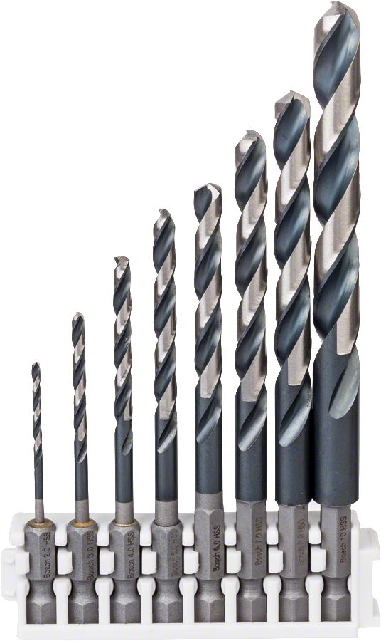 Bosch 8-delt Impact Control HSS-boresæt i assorterede størrelser.