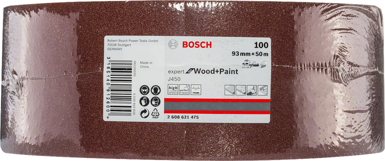 Bosch J450 Expert til træ og maling 93 mm x 50 m sliberulle G100.