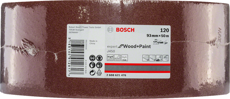 Bosch J450 Expert til træ og maling 93 mm x 50 m G120 sandpapirrulle.