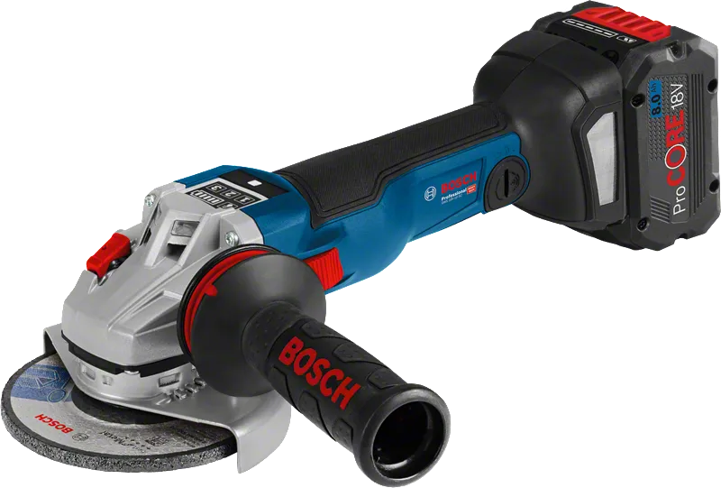 Bosch akku-vinkelsliber GWS 18V-10 SC med 8,0 Ah batteri.