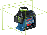 Bosch GLL 3-80 G lasernivelleringsværktøj med grønne 360° linjer.
