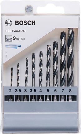 Bosch 9-delt HSS PointTeQ sekskantboresæt 2-8 mm.