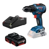 Bosch GSR 18V-55 akku-boremaskinesæt med oplader og to batterier.