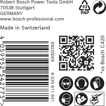Emballageetiket til Bosch C470 sandpapir.