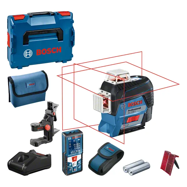 Bosch GLL 3-80 C lasernivelleringsværktøj med tilbehør.