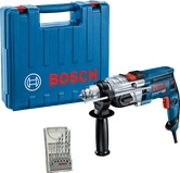 Bosch GSB 19-2 RE boremaskine med bærekuffert og borehoveder.