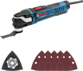 Bosch GOP 40-30 multiværktøj med slibe- og skæretilbehør.