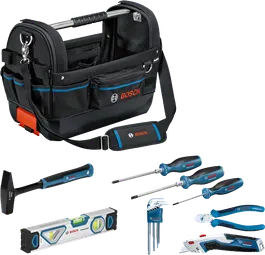 Bosch GWT 20 kombisæt med håndværktøj og bæretaske.