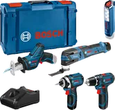 Bosch 12V 5-værktøjssæt med kuffert og oplader.