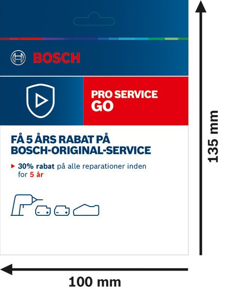 Bosch Pro Service Go-kort, 5 års reparationsrabat.