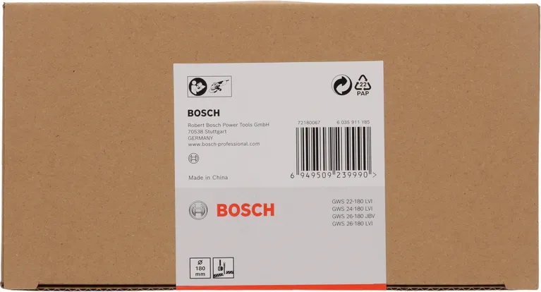 Bosch 180 mm vinkelsliber tilbehørskasse.