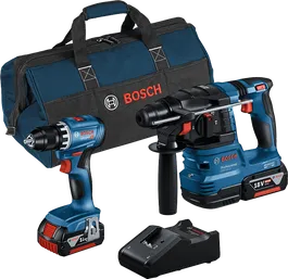 Bosch 18V kombisæt med GSR 18V-45 boremaskine og GBH 18V-22 borehammer.