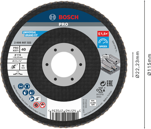 Bosch PRO X571 lamelskive 115 mm G40 til metalslibning.