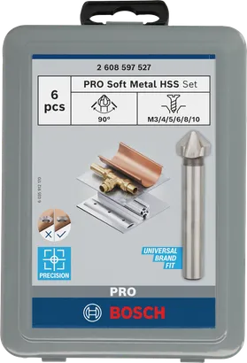 Bosch PRO Soft Metal HSS forsænkersæt, 6 dele.