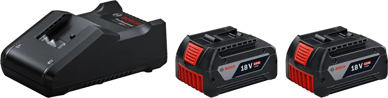 Bosch 18V batteristartersæt med oplader og to 4Ah batterier.