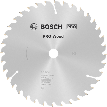 Bosch PRO Wood rundsavklinge, 184 mm 36 tænder.
