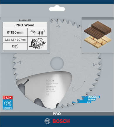 Bosch PRO Wood rundsavklinge 190×2,6×30 mm.