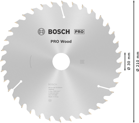 Bosch PRO Wood rundsavklinge 210 mm, 36 tænder.