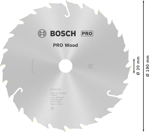 Bosch PRO Wood rundsavklinge, 190 mm T24.