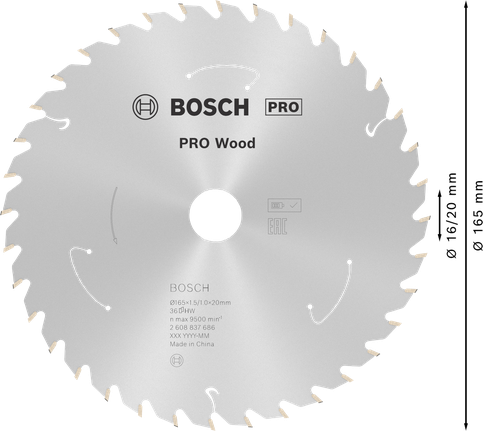 Bosch PRO Wood rundsavklinge 165 mm 36 tænder.