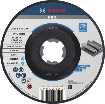 Bosch PRO metalbundet slibeskive X-Lock 125 mm.