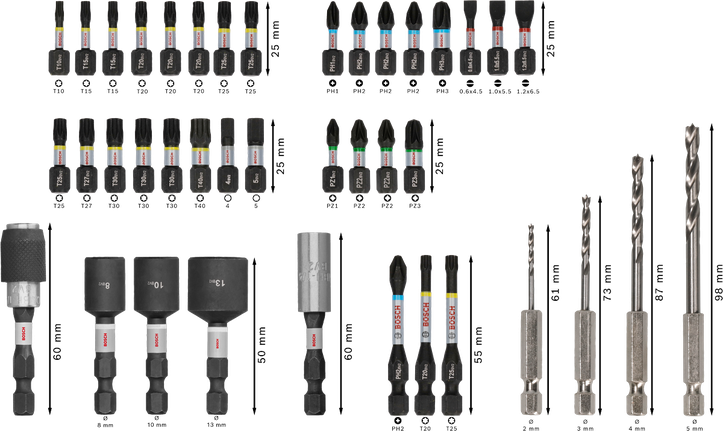 Bosch PRO Slagboresæt med 40 dele med assorterede bits og borehoveder.