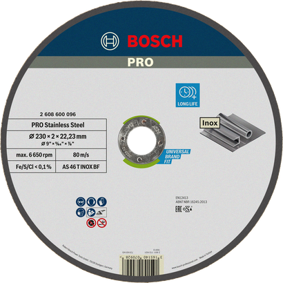 Bosch PRO skæreskive i rustfrit stål 230 mm med lang levetid.