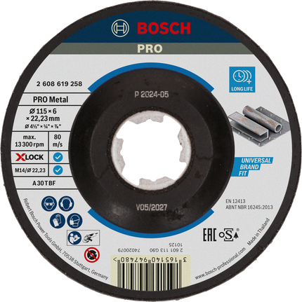 Bosch PRO metalbundet slibeskive, 115 mm X-Lock.