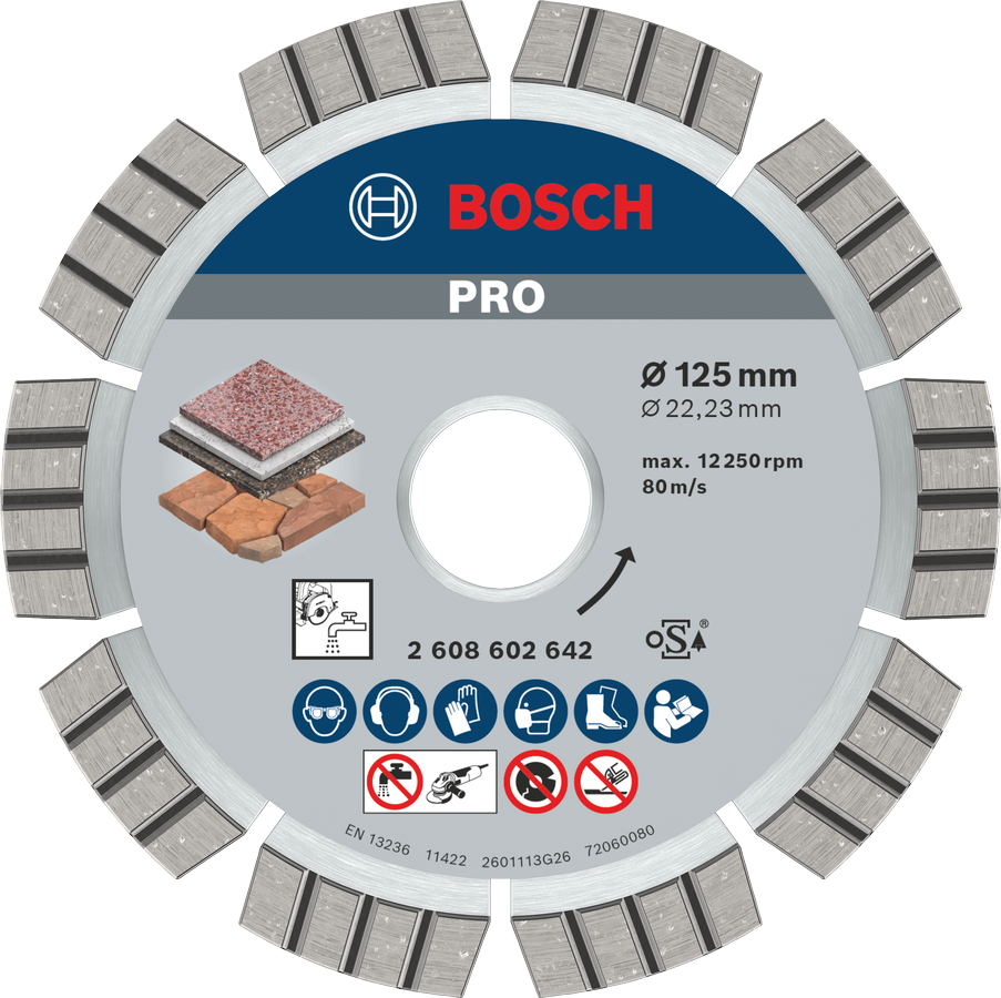 Bosch PRO Stone diamantskive til skæring i sten, 125 mm.