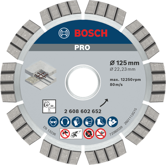 Bosch PRO beton diamantskive 125 mm til skæring i beton.