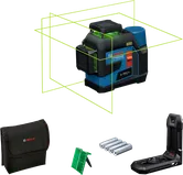 Bosch GLL 12V-100 lasernivelleringsværktøj med grønne linjer.