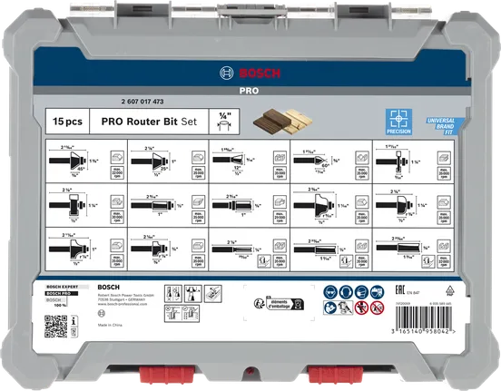 Bosch PRO fræsersæt 1/4″ 15 dele.