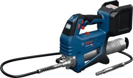 Bosch GFP 18V-10 batteridrevet fedtpresse med slange monteret.
