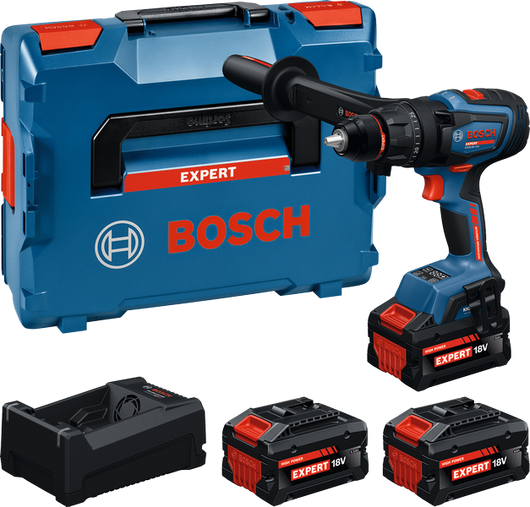 Bosch akku-boremaskinesæt med 18V batterier og bærekuffert.