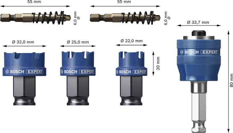 Bosch EXPERT plademetal Power Change Plus hulsavsæt, 6 dele.