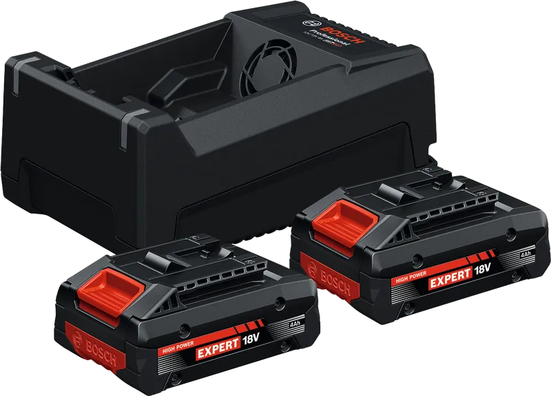 Bosch startsæt med GAL 12V/18V-80 oplader, 2x 18V 4Ah batterier.