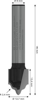 Bosch PRO fræserbits til hul- og perleniller, 8 mm skaft.