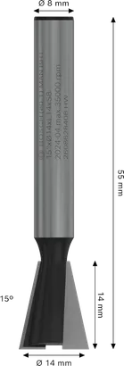 Bosch PRO svalehalefræser 15°, 8 mm skaft.