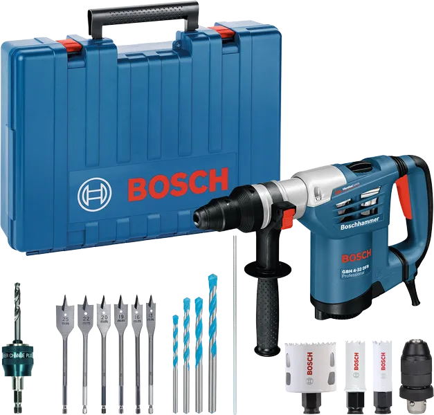 Bosch GBH 4-32 DFR borehammerboresæt med tilbehør.