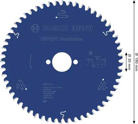 Bosch EXPERT rundsavklinge i aluminium, 190 mm diameter.