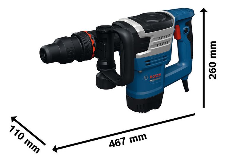 Bosch GSH 5 MX nedbrydningshammer med størrelsesmål.