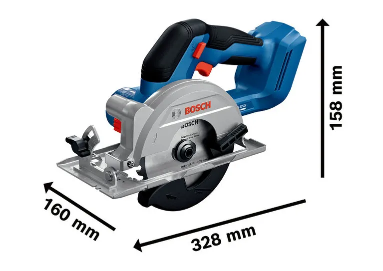 Bosch GKS 18V-51 batteridrevet rundsav med mål.