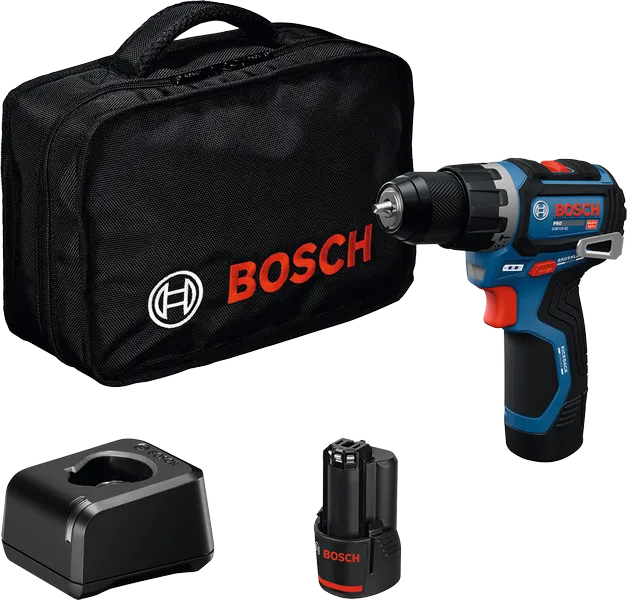Bosch GSB 12V-32 akku-boremaskinesæt med batteri og oplader.