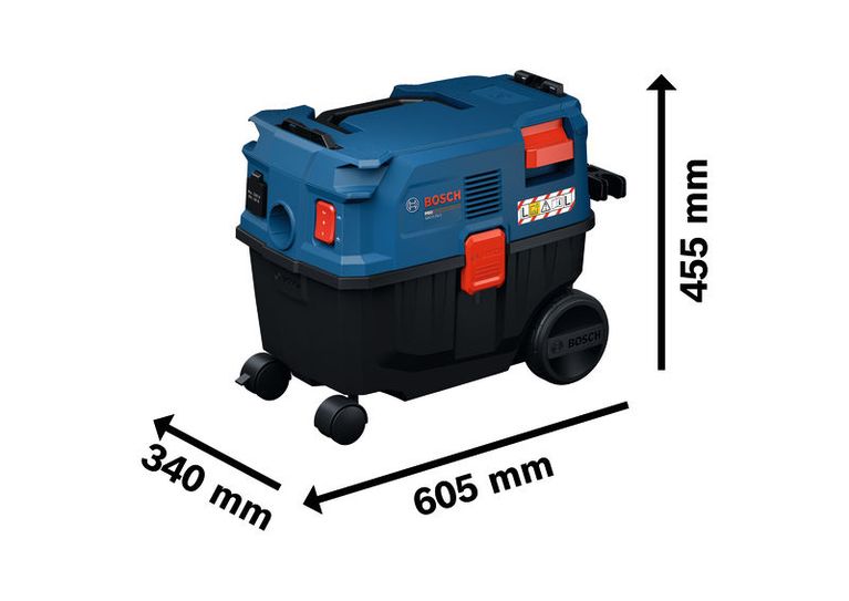 Bosch GAS12-25LS universalstøvsuger med mål.