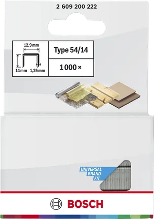 Bosch type 54/14 fladtrådsklammer 14 mm til træ og stof.