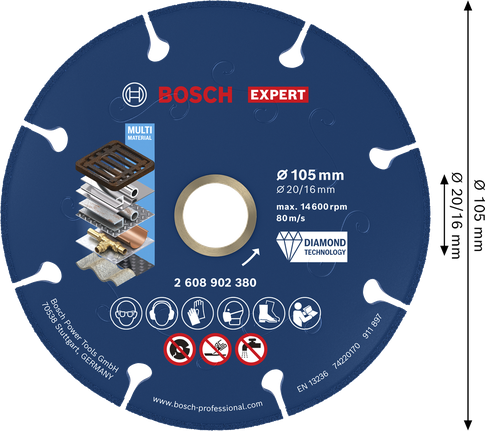 Bosch EXPERT Metal diamantskæreskive 105 mm til flere materialer.