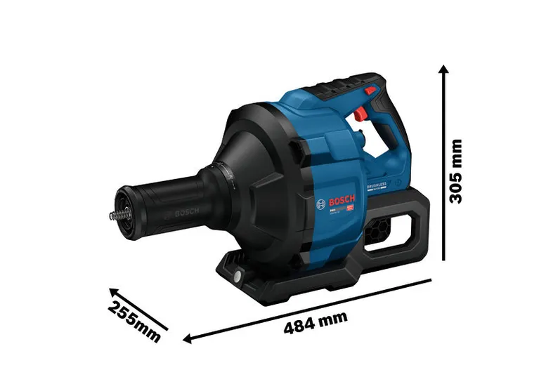Bosch GPA18V-35 batteridrevet blæser med dimensioner.