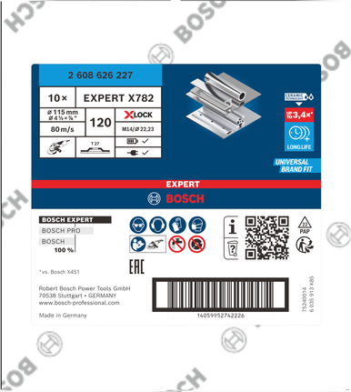 Bosch EXPERT X782 lamelskive 115 mm G120 X-LOCK.